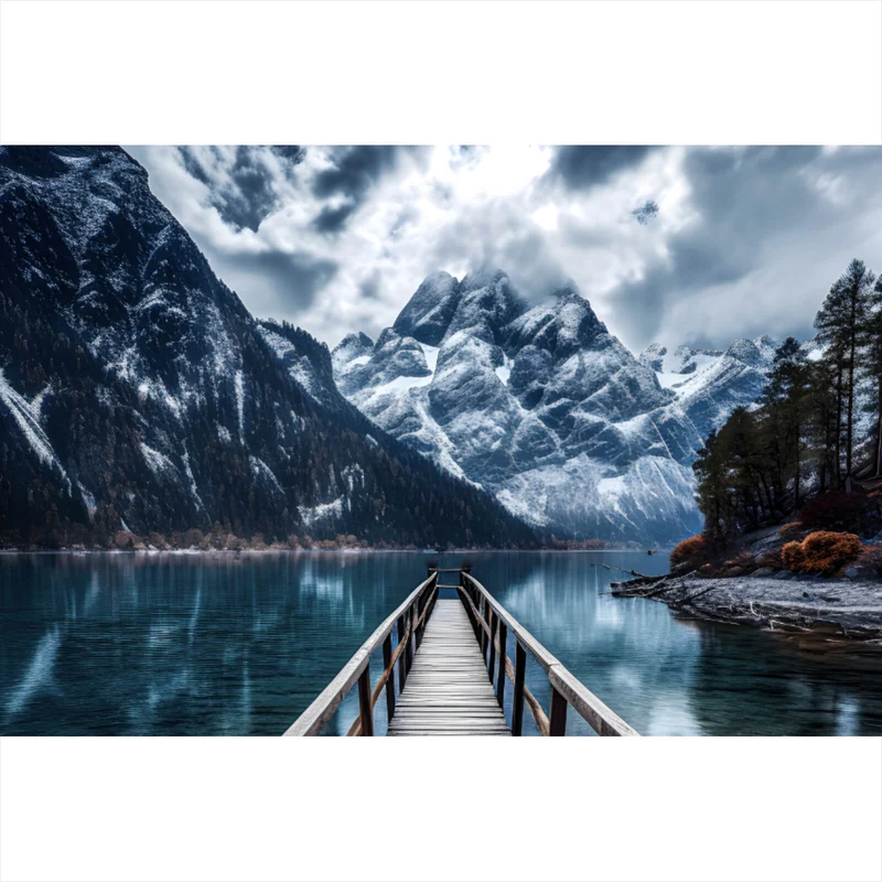 Spannrahmenbild Imposante Berglandschaft am See Querformat