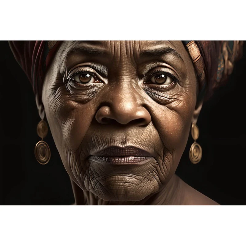 Poster Ältere Frau mit braunem Kopftuch Querformat