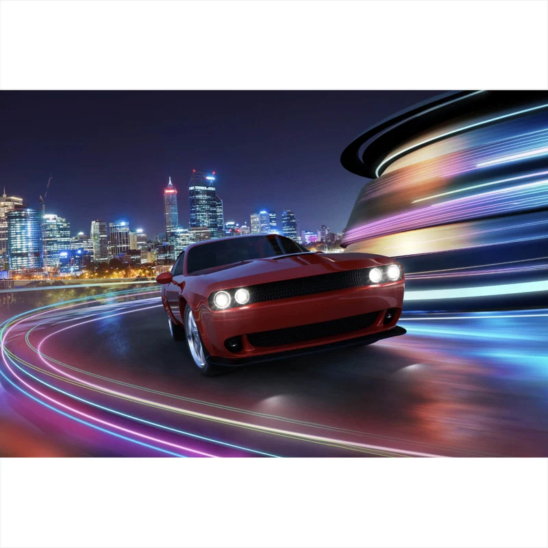 Spannrahmenbild Muscle Car in der Stadt bei Nacht Querformat