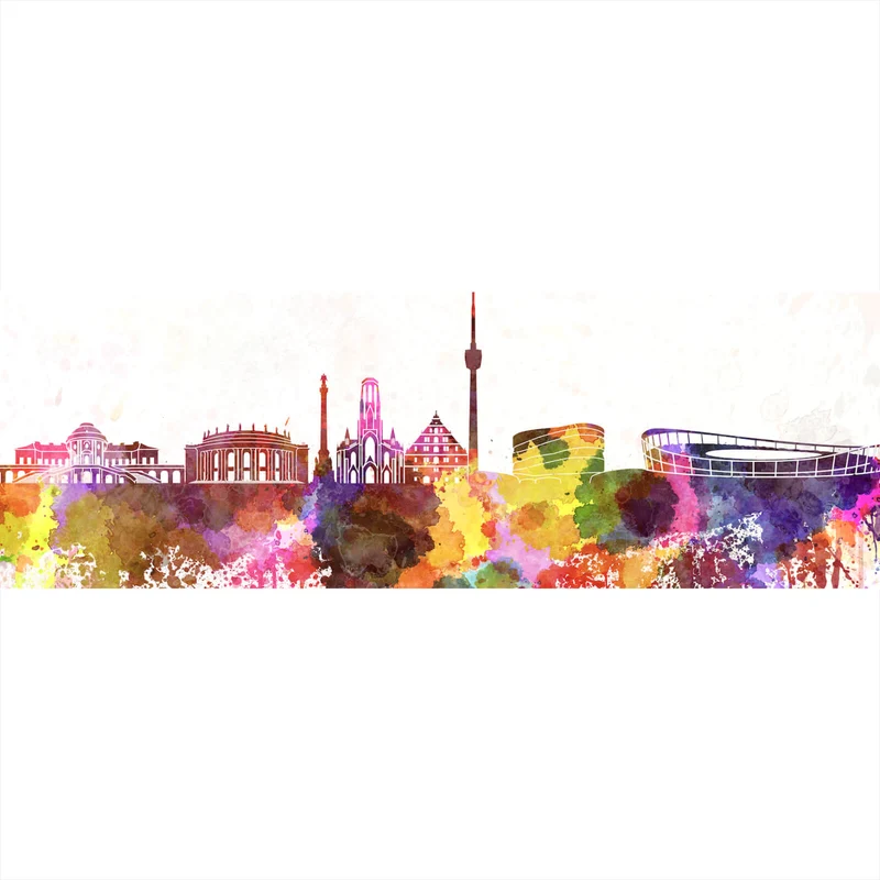 Poster Skyline von Stuttgart Aquarell Panorama