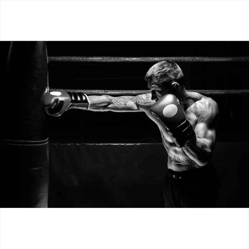 Poster Boxer im Training Schwarz Weiß Querformat