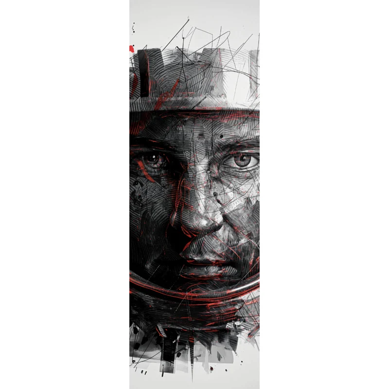 Spannrahmenbild Gesicht mit Helm in abstrakter Kunst dargestellt Panorama Hoch