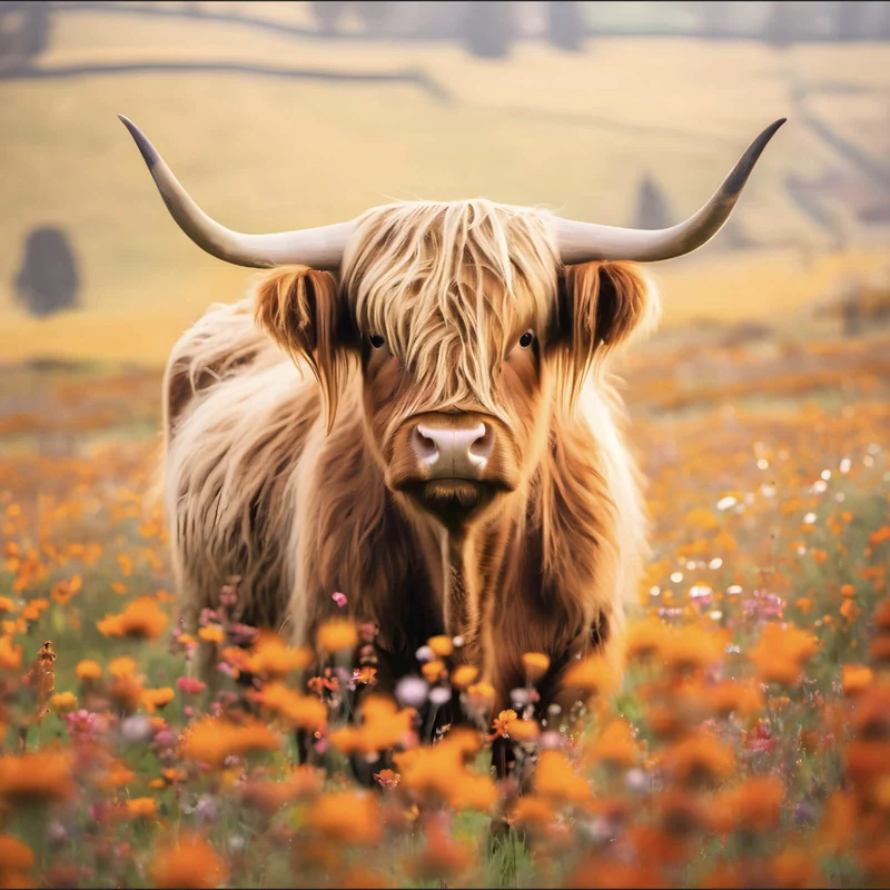 Aluminiumbild Highland Rind auf der Weide Quadrat