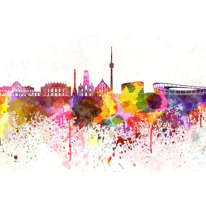 Leinwandbild Skyline von Stuttgart Aquarell Querformat