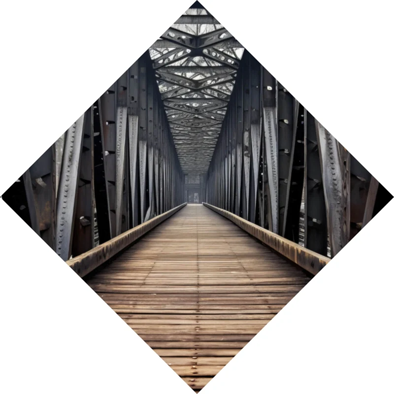 Leinwandbild Mystische Stahlbrücke in die Ferne Raute