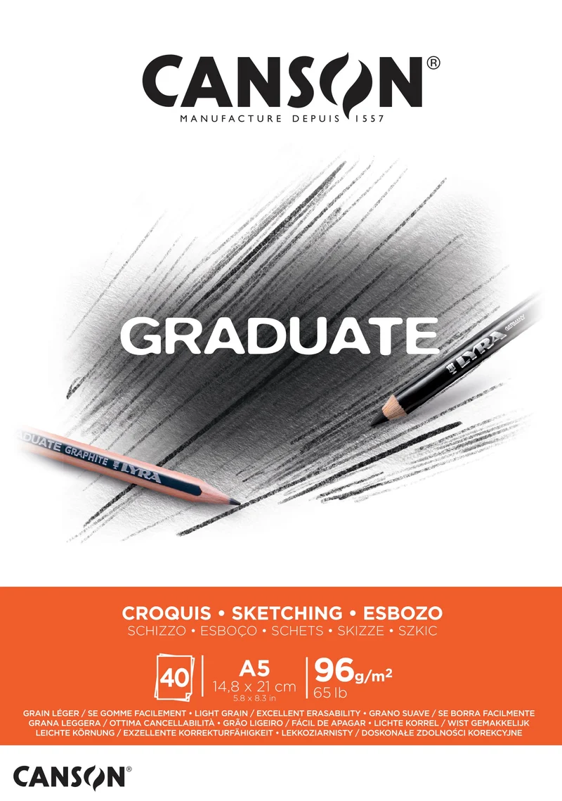CANSON Graduate skicirni blok 96 g/m², 40 listov, A5, lepljen
