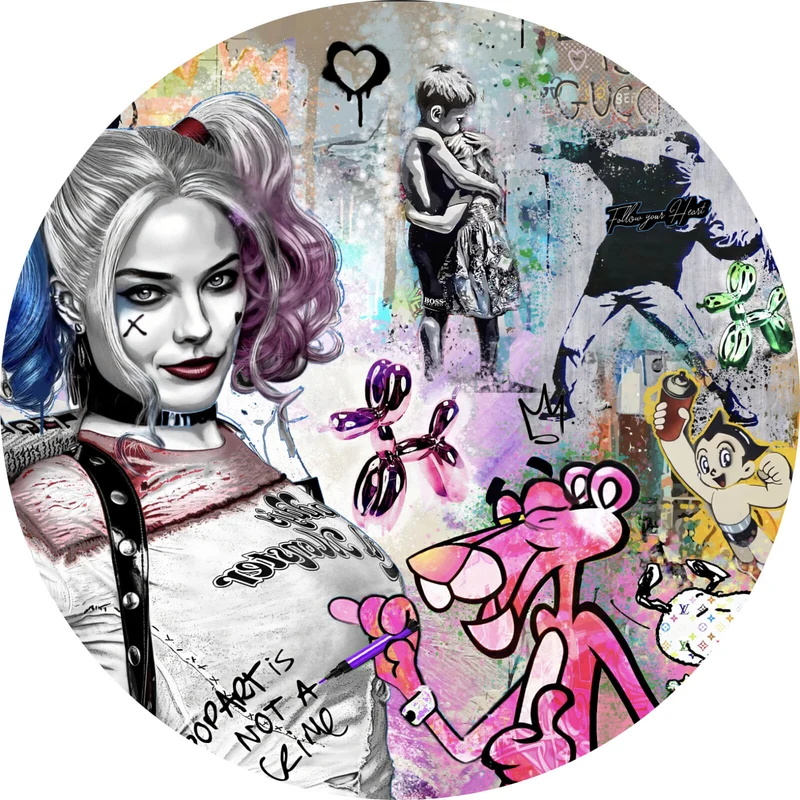 Aluminiumbild gebürstet Harley mit Panther Pop Art Kreis