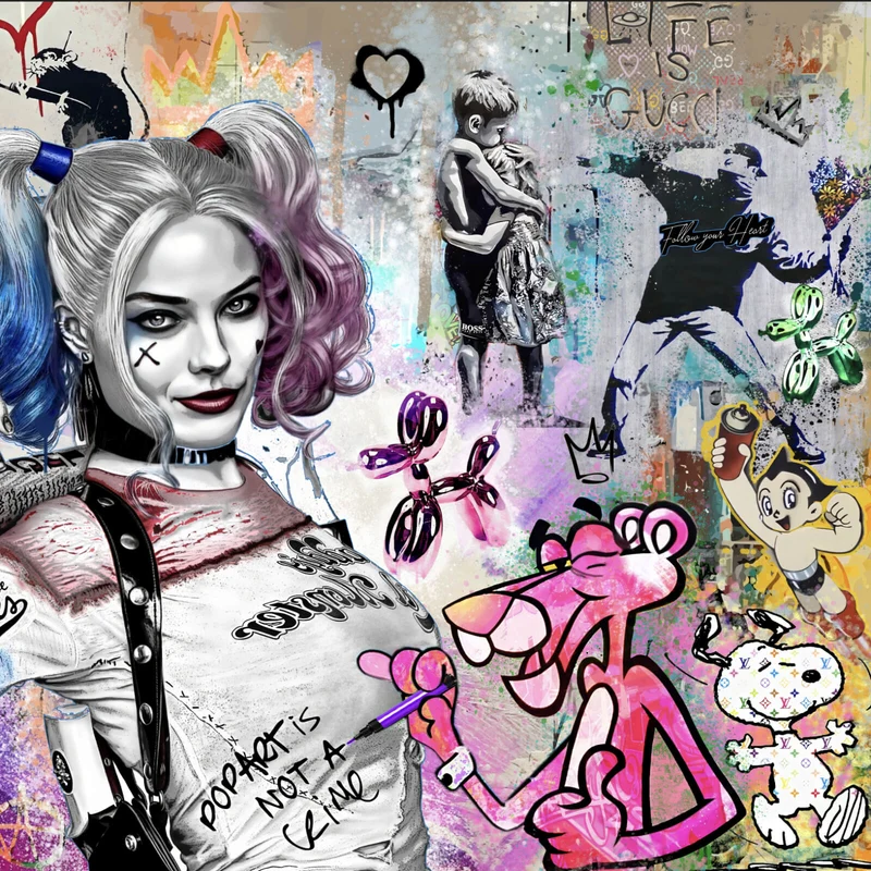 Aluminiumbild gebürstet Harley mit Panther Pop Art Quadrat