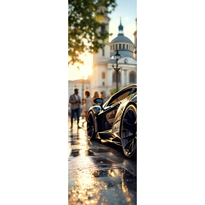 Poster Eleganter Sportwagen in der Stadt Panorama Hoch
