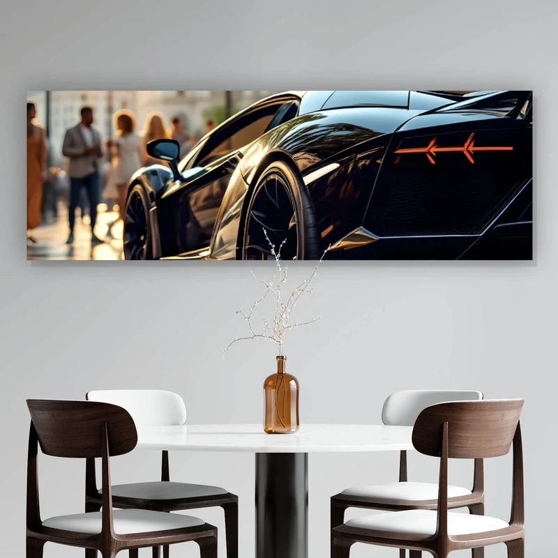 Acrylglasbild Eleganter Sportwagen in der Stadt Panorama