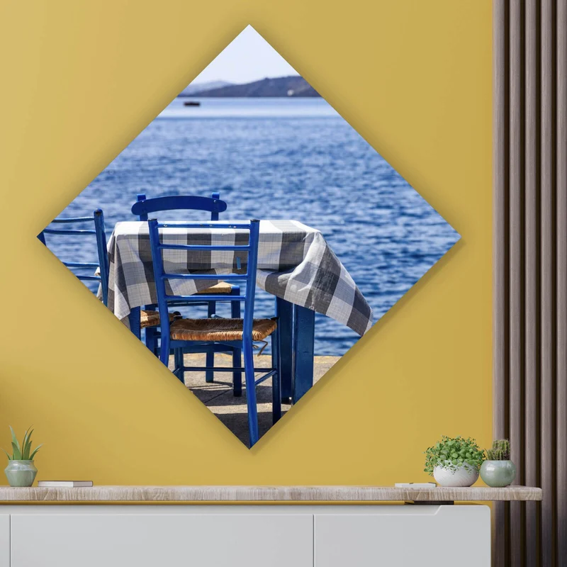 Aluminiumbild Blauer Tisch am Meer Raute