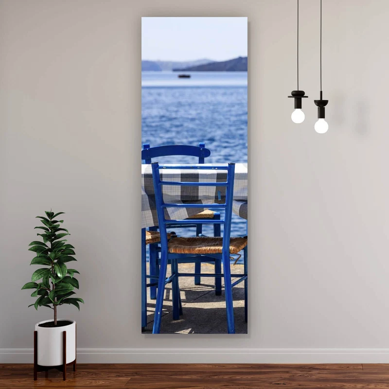 Acrylglasbild Blauer Tisch am Meer Panorama Hoch