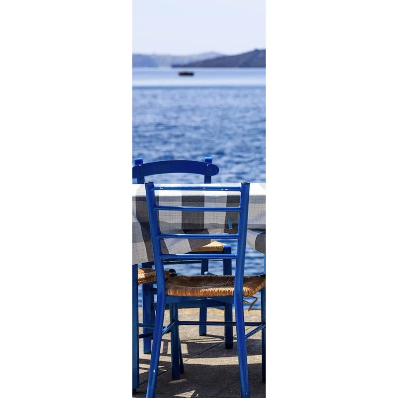 Acrylglasbild Blauer Tisch am Meer Panorama Hoch