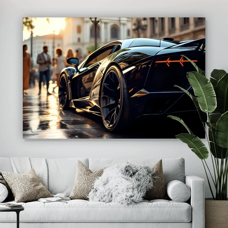 Acrylglasbild Eleganter Sportwagen in der Stadt Querformat