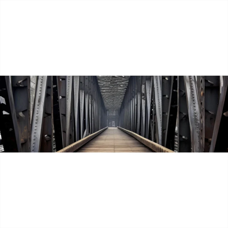 Aluminiumbild Mystische Stahlbrücke in die Ferne Panorama