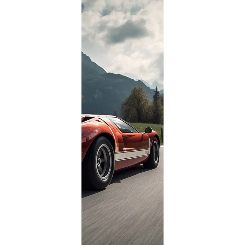Acrylglasbild Roter Sportwagen auf kurviger Bergstraße Panorama Hoch