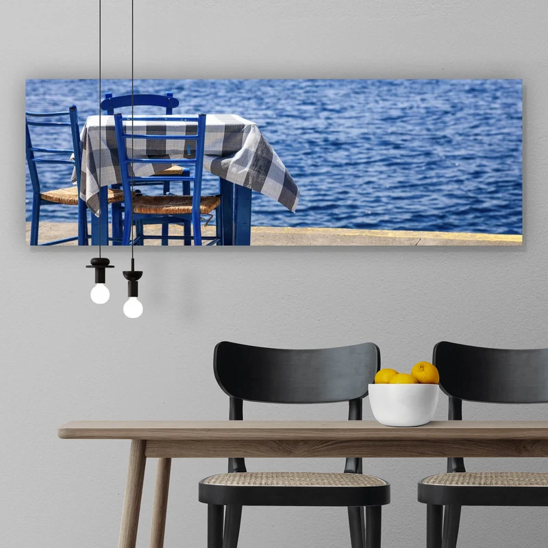 Spannrahmenbild Blauer Tisch am Meer Panorama