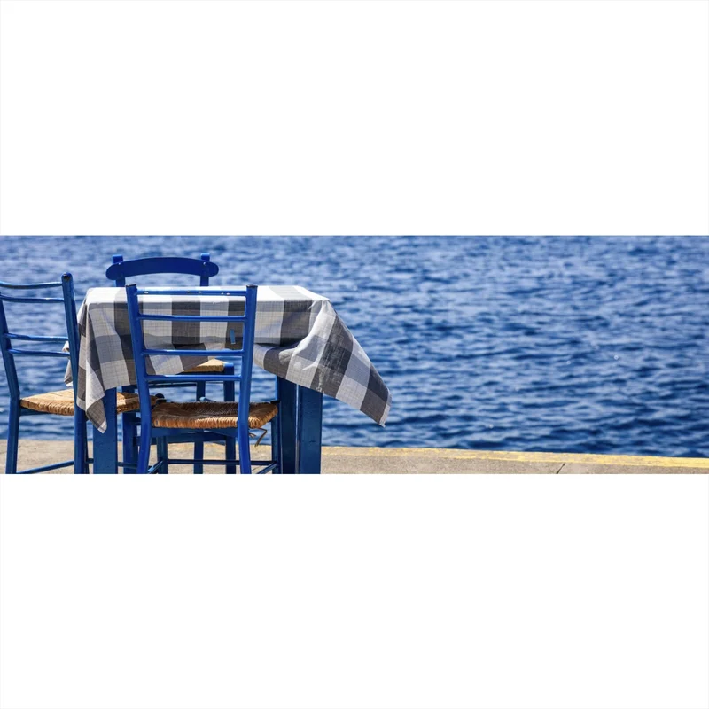 Poster Blauer Tisch am Meer Panorama