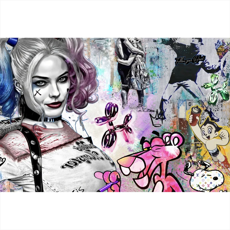 Spannrahmenbild Harley mit Panther Pop Art Querformat