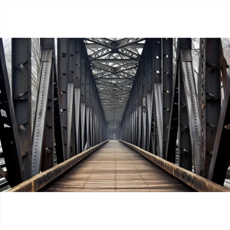 Leinwandbild Mystische Stahlbrücke in die Ferne Querformat
