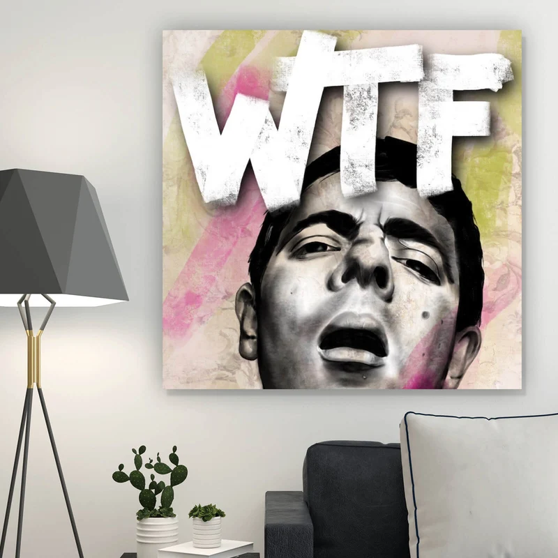 Acrylglasbild Ausdrucksstarke Illustration mit großem WTF Schriftzug Quadrat