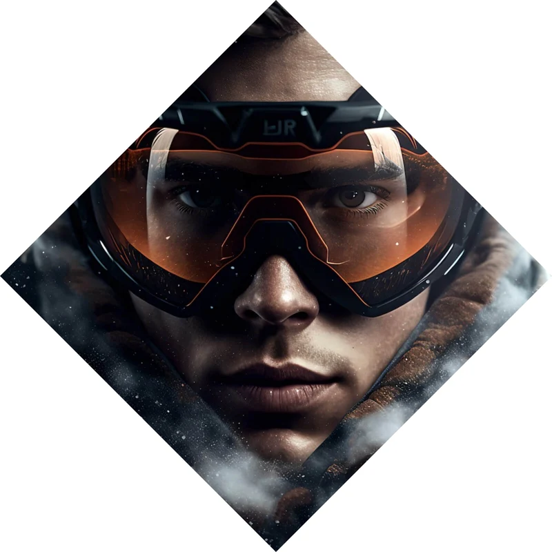 Poster Mann mit Skibrille in Nahaufnahme Raute