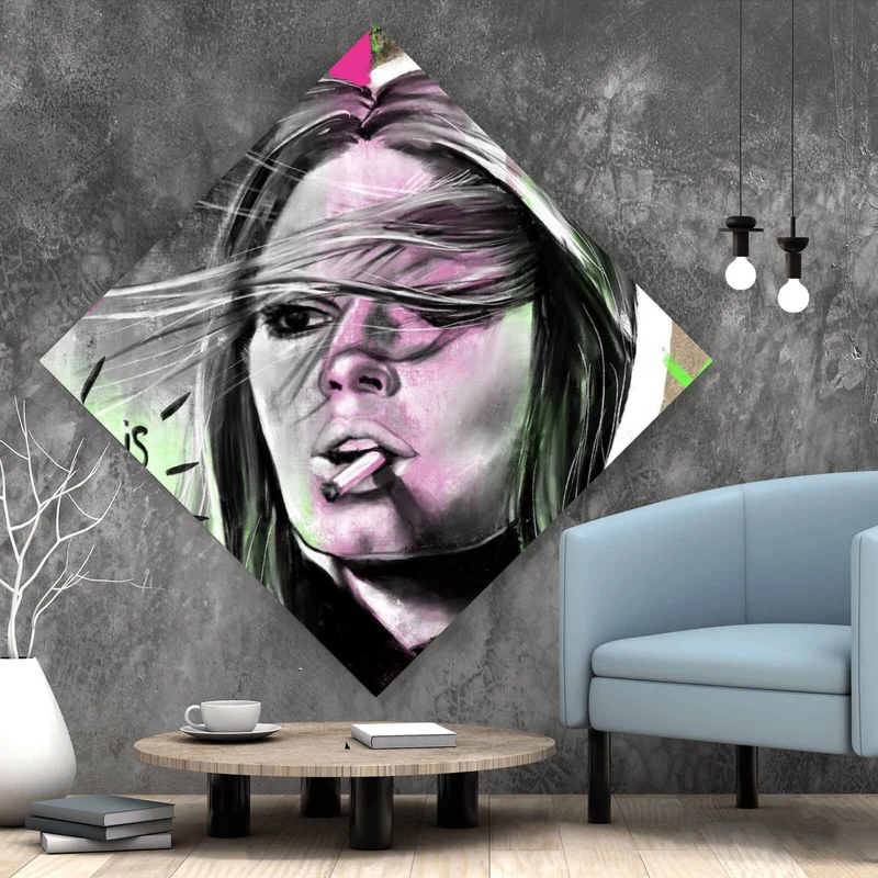 Acrylglasbild Nachdenkliche Frau mit Zigarette Raute
