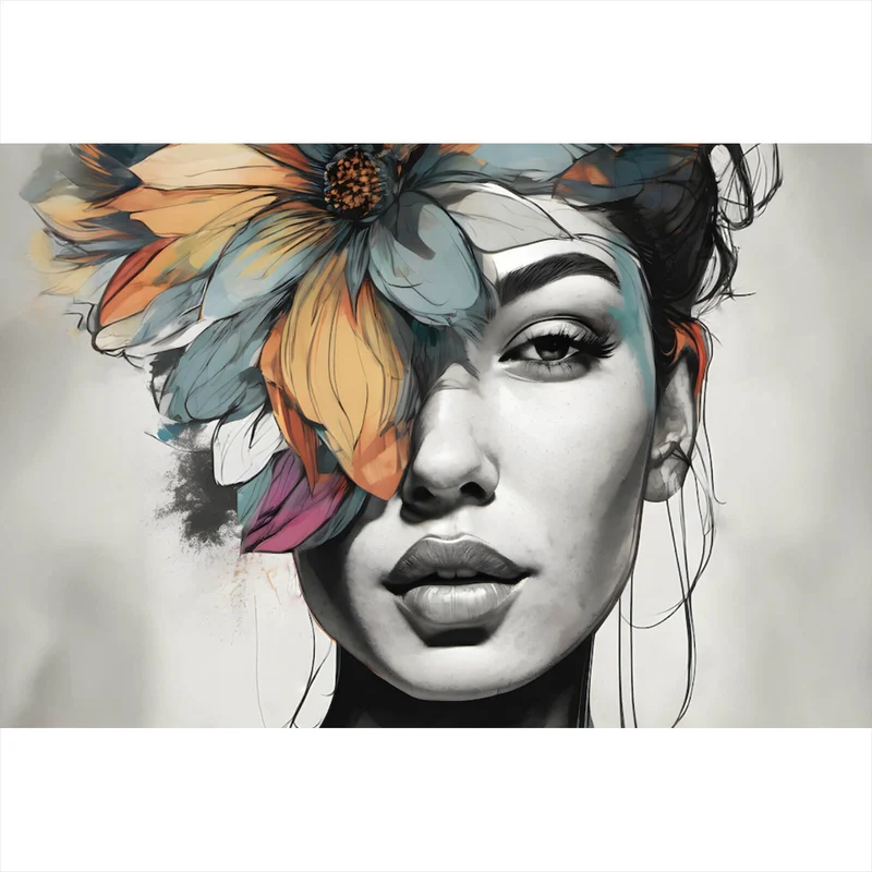 Leinwandbild Abstraktes Frauenportrait mit Blumenkrone Querformat