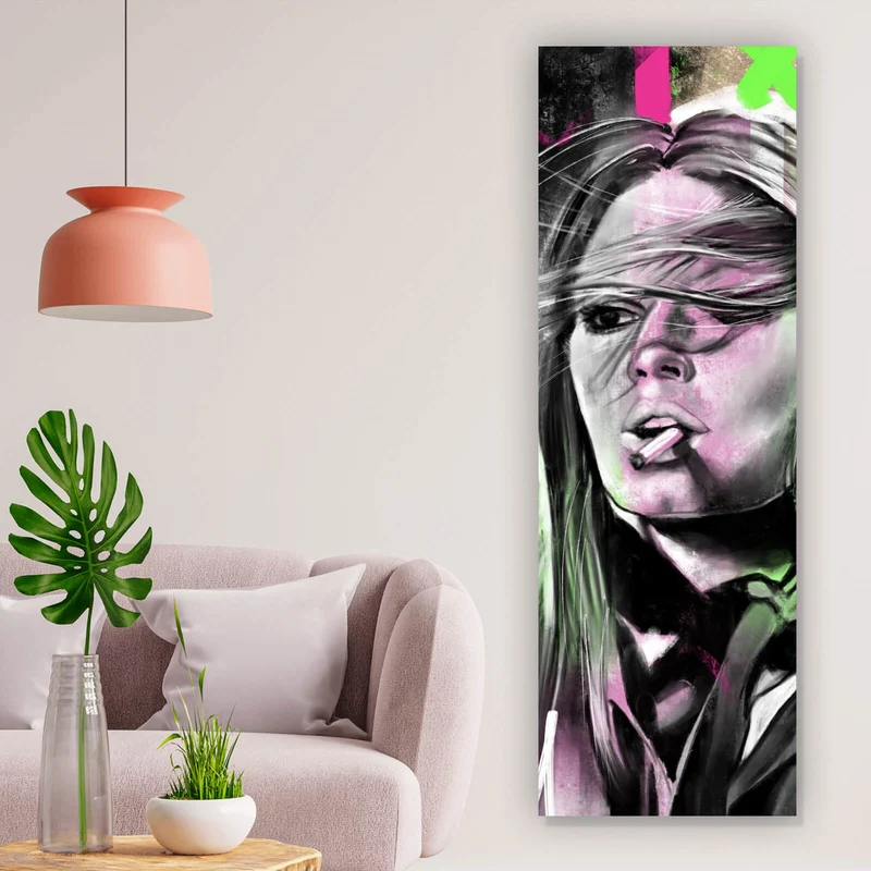Poster Nachdenkliche Frau mit Zigarette Panorama Hoch