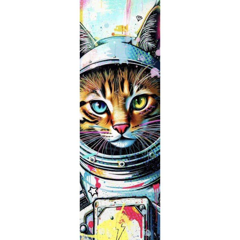 Acrylglasbild Bunte Astronautenkatze mit Pop Art Hintergrund Panorama Hoch