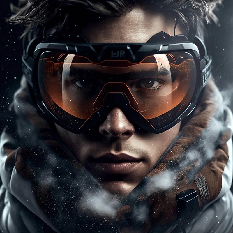 Leinwandbild Mann mit Skibrille in Nahaufnahme Quadrat