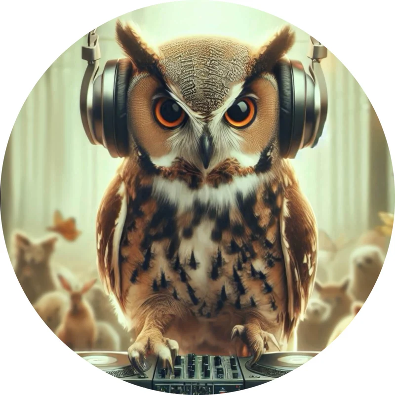 Aluminiumbild gebürstet Eule als DJ mit Kopfhörern Kreis