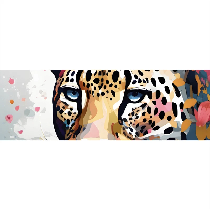 Leinwandbild Leopardenkopf in Blumenkomposition Panorama