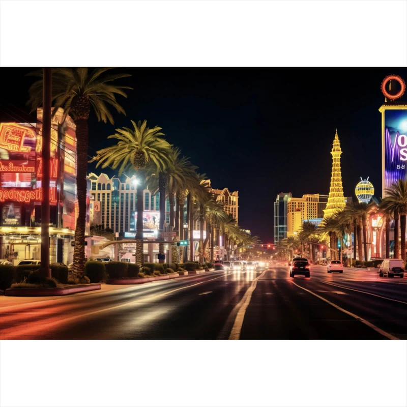 Aluminiumbild Nachtleben in Las Vegas Querformat
