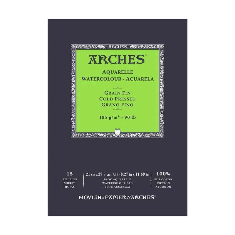 Blocco acquerello ARCHES grana fine bianco naturale 185 g/m2 A4 - 15 fogli