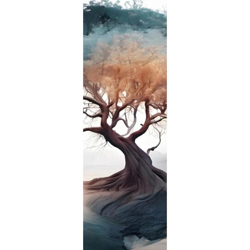 Acrylglasbild Surrealer Baum im Nebel Panorama Hoch