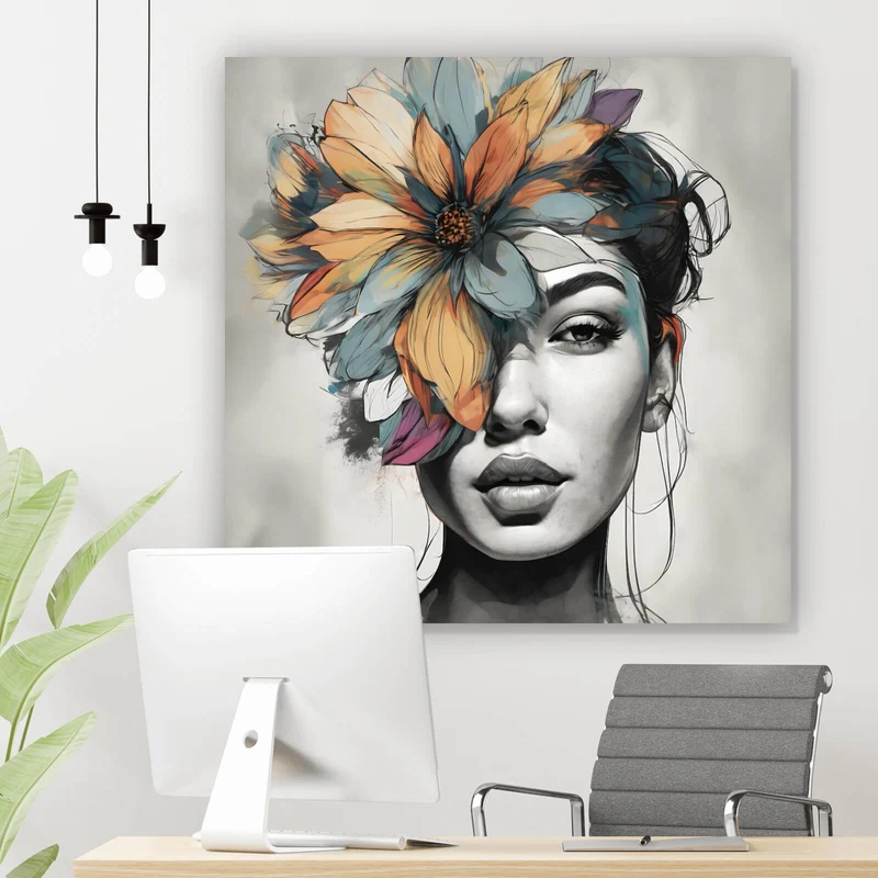 Aluminiumbild Abstraktes Frauenportrait mit Blumenkrone Quadrat
