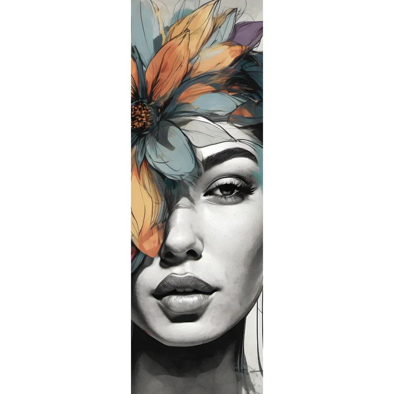 Aluminiumbild Abstraktes Frauenportrait mit Blumenkrone Panorama Hoch