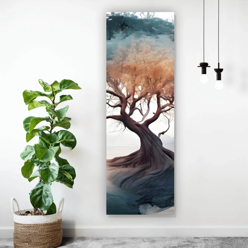 Leinwandbild Surrealer Baum im Nebel Panorama Hoch