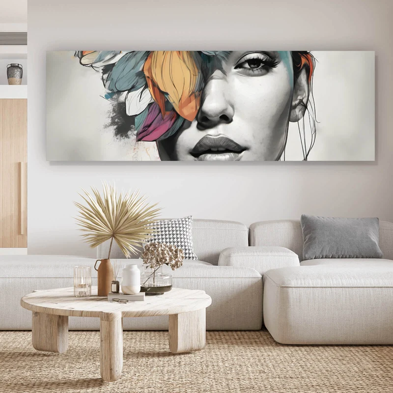 Leinwandbild Abstraktes Frauenportrait mit Blumenkrone Panorama