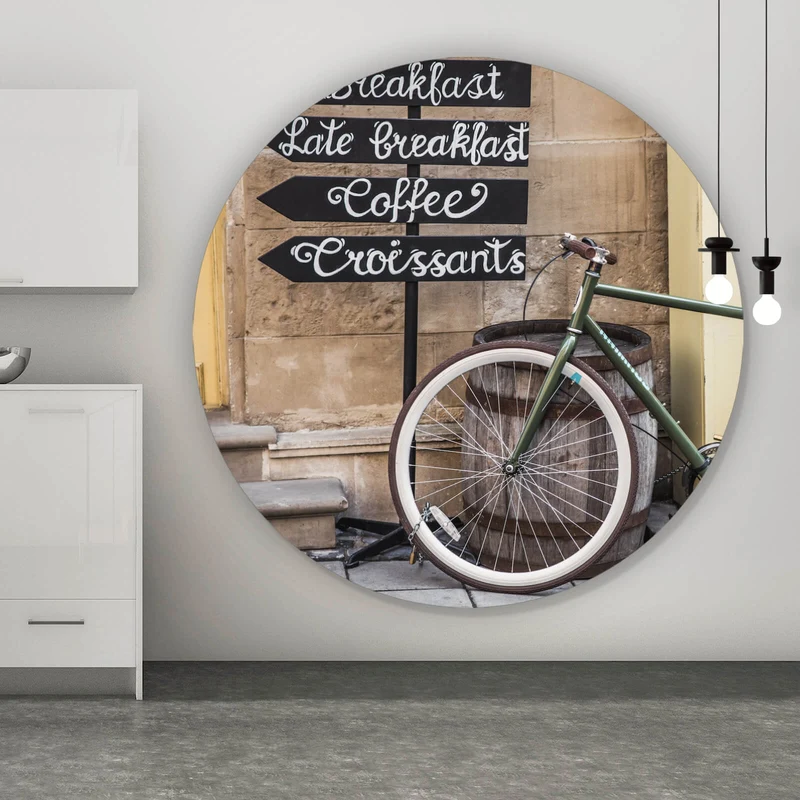 Aluminiumbild gebürstet Vintage Fahrrad Breakfast Kreis