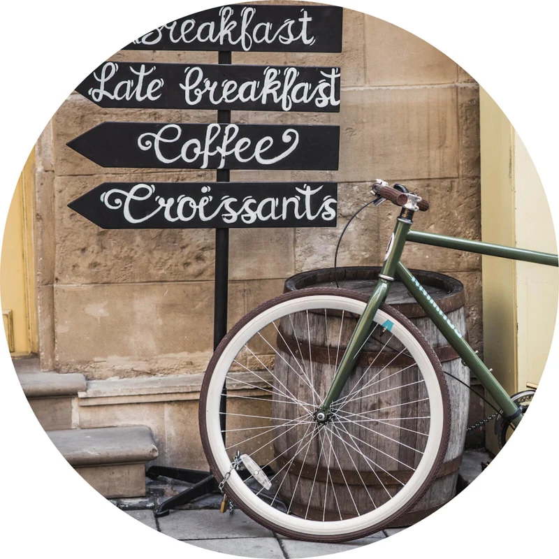 Aluminiumbild gebürstet Vintage Fahrrad Breakfast Kreis