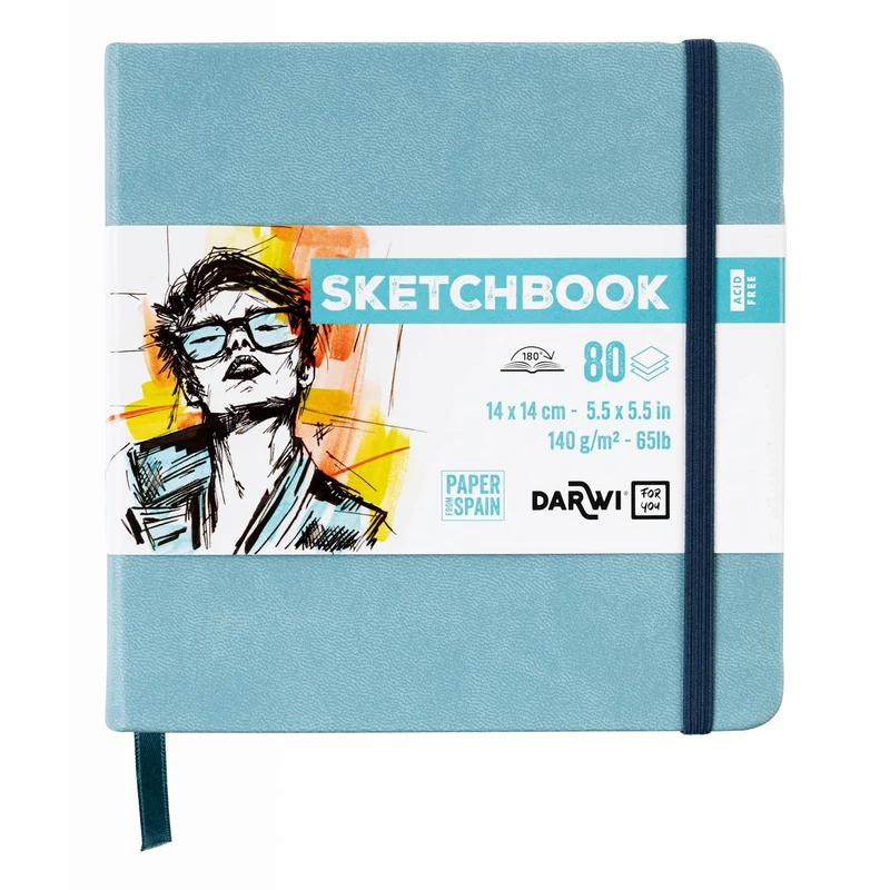 DARWI Skizzenbuch Soft Blue quadratisch 14 x 14 cm, 140 g/m², 80 Blatt