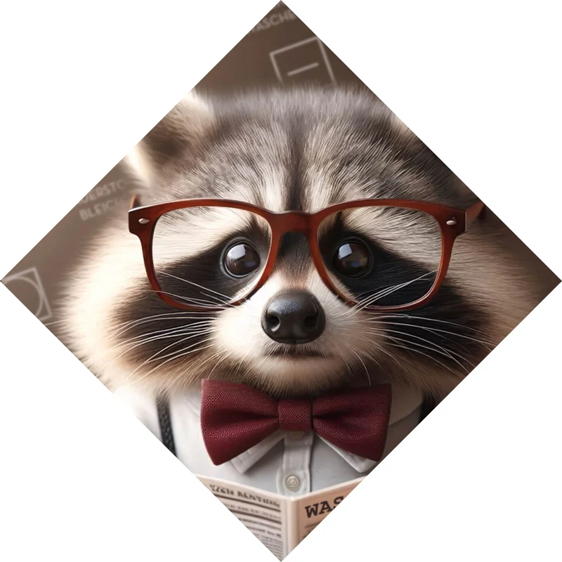 Aluminiumbild Waschbär liest Zeitung Digital Art Raute