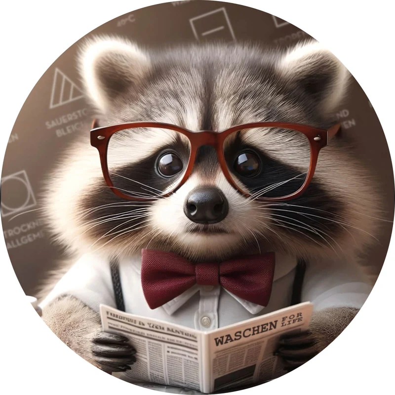 Aluminiumbild Waschbär liest Zeitung Digital Art Kreis