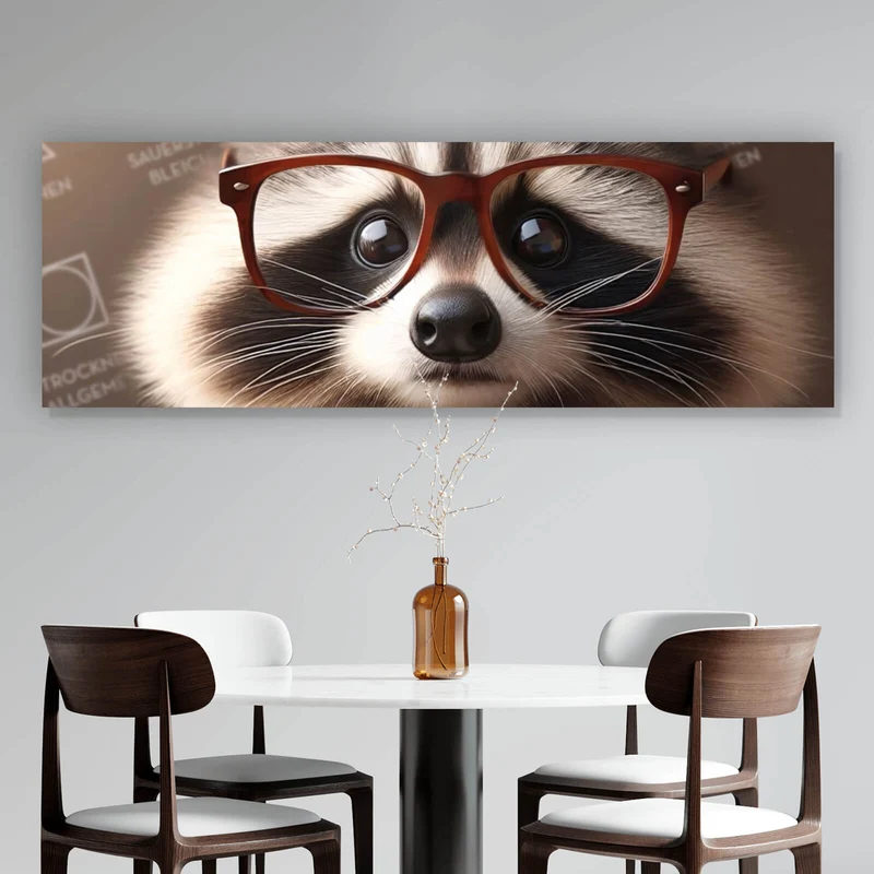 Aluminiumbild gebürstet Waschbär liest Zeitung Digital Art Panorama