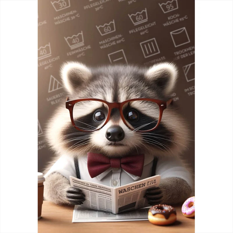 Spannrahmenbild Waschbär liest Zeitung Digital Art Hochformat