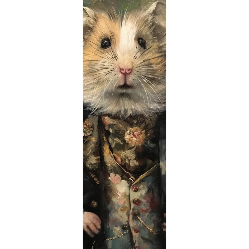 Aluminiumbild Eleganter Hamster in viktorianischer Kleidung kunstvoll gemalt Panorama Hoch