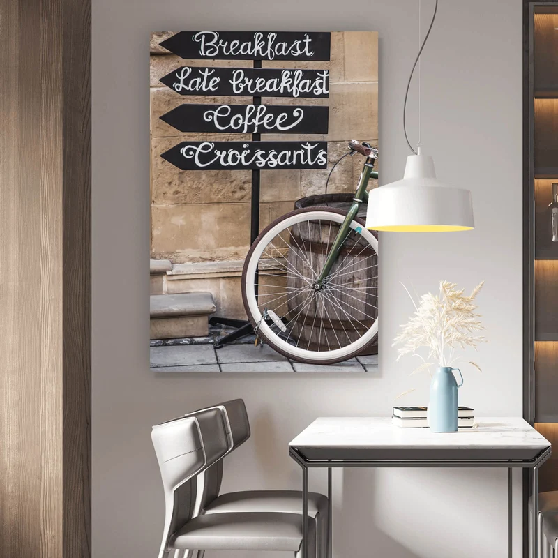 Acrylglasbild Vintage Fahrrad Breakfast Hochformat