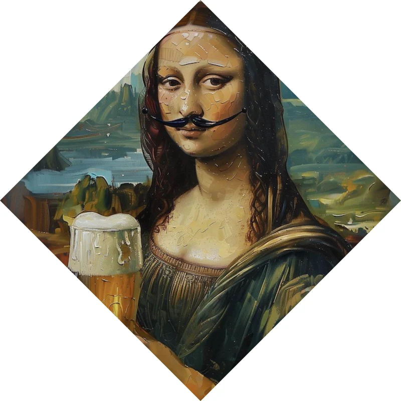 Poster Mona mit Schnurrbart und Bierkrug in der Hand Raute